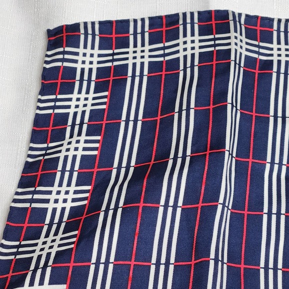Burberry Silk Scarf Navy Blue Plaid Pattern Silk Sanyo Shokai Japan - Picture 5 of 11